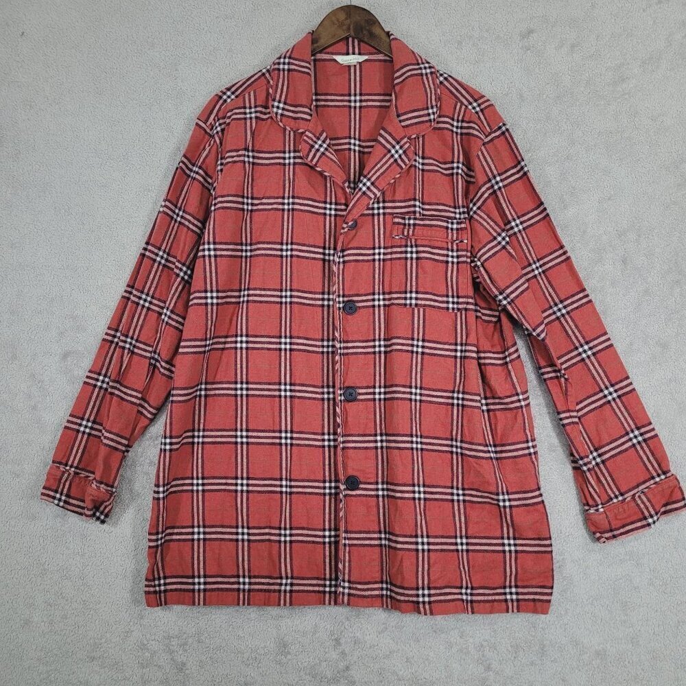 Mens Garnet Hill Red Plaid Cotton Sleepwear Shirt  L